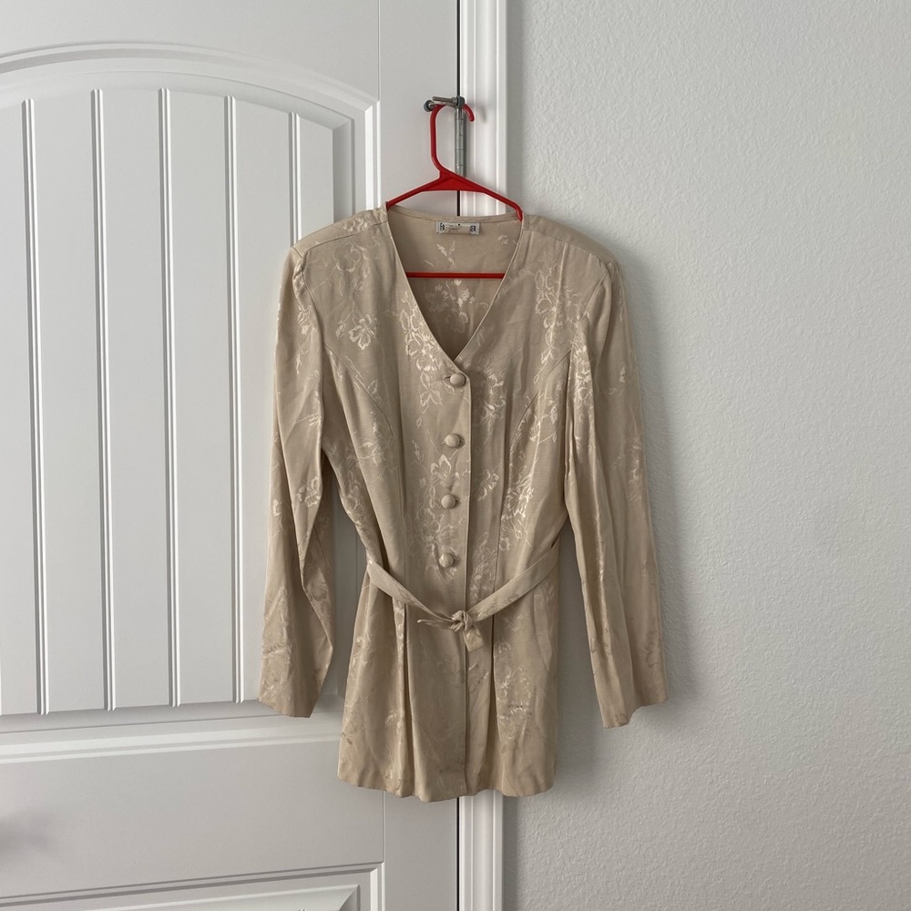 Vintage Champagne Silky Tunic with Tie Waist